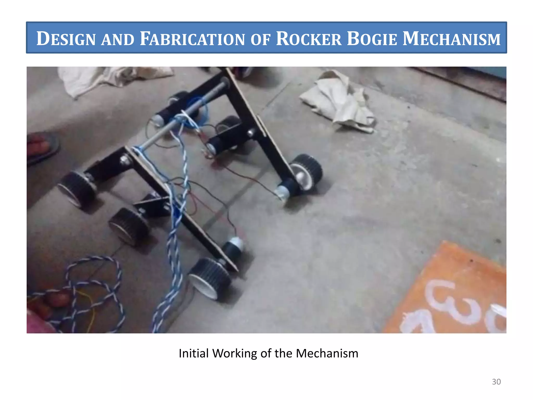 30
Initial Working of the Mechanism
DESIGN AND FABRICATION OF ROCKER BOGIE MECHANISM
 