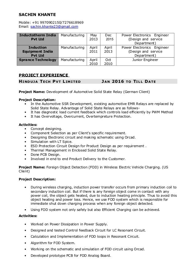 power electronics engineer resume sachin khante electronics engineer resumes