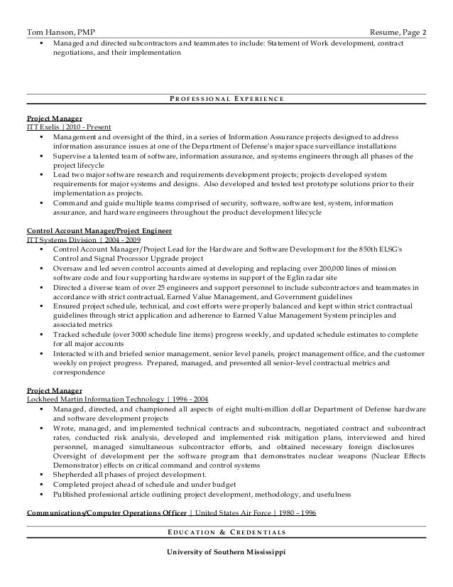 tom hanson resume dec 14 contract position on resumes