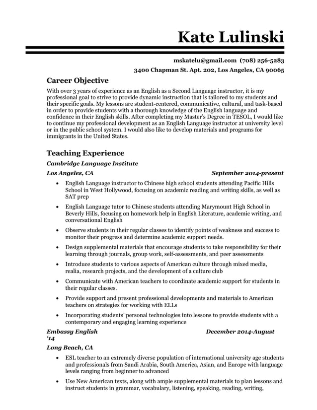 Kate Lulinski 39 s Resume PDF - Kate Lulinski S Resume 1 638 