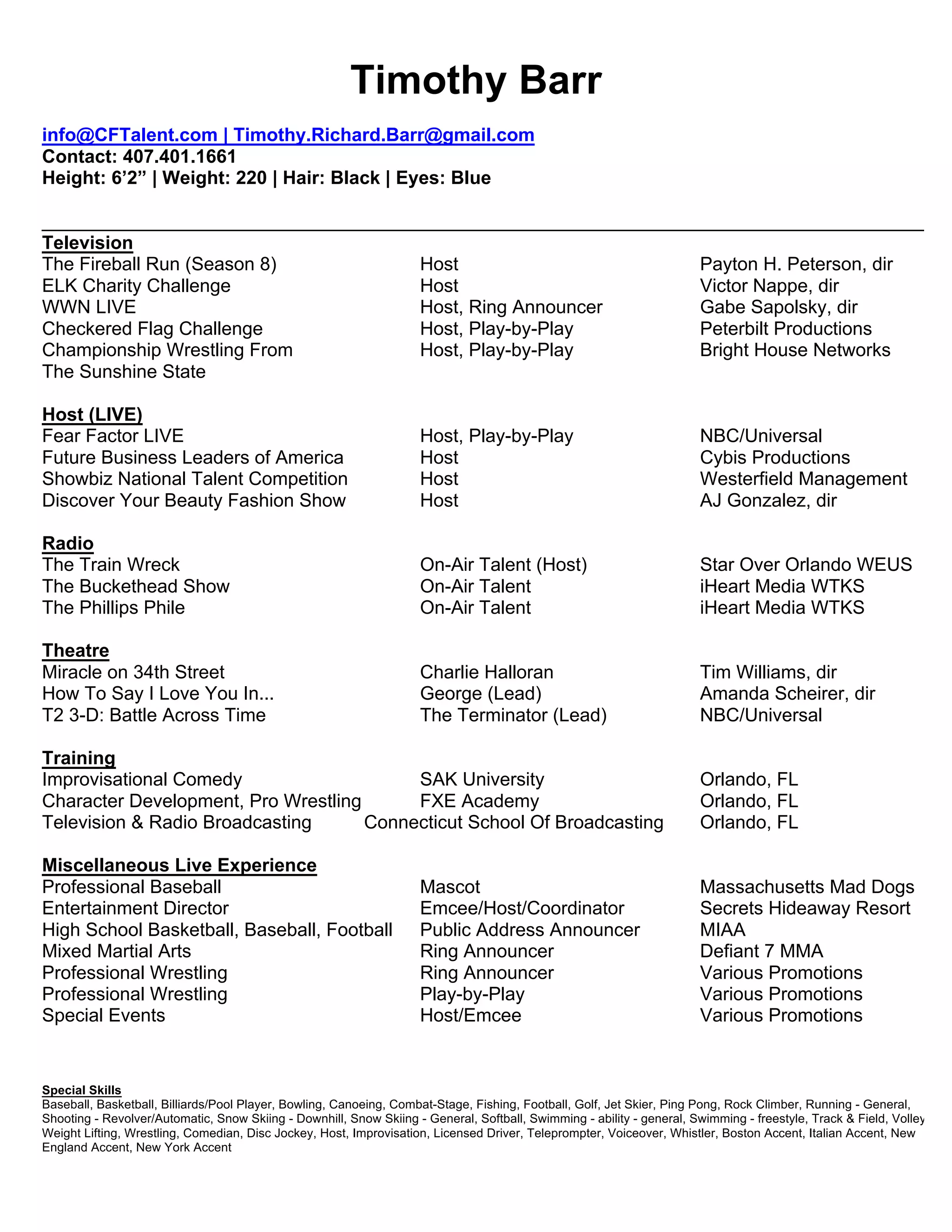 Timothy Barr Entertainment Resume - Timothy Barr Entertainment Resume 1 2048 