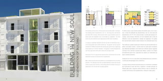 54 55
The building will be home of three typical size families with 4 members.
The dwelling area of apartments is 151 m2. The living room and kitchen
are linked with a terrace. New terraces offer a good ambient space for
dining area and relaxation zone surrounded by vegetation. The bed-
rooms has own bathroom and large balcony with street orientation.
To improve residential standard the flat roof will be transformed into a
community garden with rooftop penthouse. The garden can be used by
residents for different activities like planting their green food, organizing
familybarbecueor onlyfor relaxation.The garden is mainlydesignedfor
city micro-agriculture with water reservoirs and plant beds.
Free area of 75 m2 in ground floor will be left for commercial use and the
basement will serve as storerooms for apartments.
Main vertical access will be provided by a comfortable lift from the street
direction. The staircase from the courtyard direction will be the second
vertical access and it will be a connecting element between terraces of
apartments, the roof and the courtyard garden.
O edifício será a casa de três famílias de tamanho típico com 4 mem-
bros. A área de habitação dos apartamentos é de 151 m2.A área dos
apartamentos é de 151 m2, a sala de estar e cozinha são espaços vin-
culados, novos terraços oferecem um bom ambiente para a área de
refeições e zona de relaxamento, rodeado de vegetação. Os quartos
têm casa de banho própria e ampla varanda com orientação para a rua.
Para melhorar o padrão residencial o telhado liso será transformado em
jardim comunitário coberto, o jardim pode ser usado pelos moradores
para diferentes atividades como plantar seu alimento natural, organizar
churrasco com a família ou apenas para relaxar, o jardim é um projeto
principalmente para micro- agricultura de cidade com reservatório de
água e plantas pequenas.
A área livre de 75 m2 no piso térreo será deixada para uso comercial e
o porão para armazenagem dos condóminos.
O acesso vertical principal será fornecido por um elevador confortável
que funcionará do piso zero até á cobertura, a escada principal na
direção pátio será o segundo acesso vertical e será um elemento de
conexão entre terraços dos apartamentos, cobertura e pátio jardim.
 