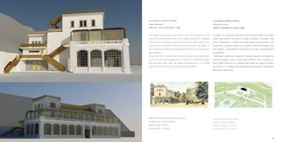 58 59
O palácio foi construído pela família real no século XVII e foi usado
como casa senhorial de caça no centro do parque de veados, hoje
em dia “Stromovka”. O edifício foi transformado no século XIX em um
restaurante, ao mesmo tempo que o parque foi aberto ao público. Nos
anos setenta, o restaurante foi destruído por um fogo e até hoje não foi
reconstruído.
“Stromovka” parque em Praga tem a mesma importância e referência
natural da cidade, como o Central park em Nova York. O parque em
estilo inglês conta com um grande oásis verde com lagos e árvores
centenárias, é um lugar muito popular para piqueniques, eventos de-
sportivos e relaxamento.
Conversion of historical building
Royal restaurant
PRAGUE, CZECH REPUBLIC, 2008
The palace was built by a royal family in the 17th century and it was
used as a hunting manor house in the centre of deer-park, nowadays
“Stromovka”. The building was transformed in the 19th century into a
restaurant and at the same time the park was opened to the public. In
the seventies the restaurant was destroyed by fire and until now it hasn´t
been repaired.
“Stromovka” park in Prague has the same importance and natural refer-
ence in the city as the Central park has in New York. The Park in English
style has large green oasis with lakes and mature trees. It is a really
popular place for picnics, sporting events and relaxation.
Conversão de edifício histórico
Restaurante Royal
PRAGA, REPÚBLICA CHECA, 2008
Branch of architecture: building conversion
Program uses: culture building
Built-up area: 1 120 m2
Project team: Z. Vrbková
Ramo de arquitetura: Conversão
Programa : Edifício Cultural
Área de construção: 1 120 m2
Equipa de projeto: Z. Vrbková
 