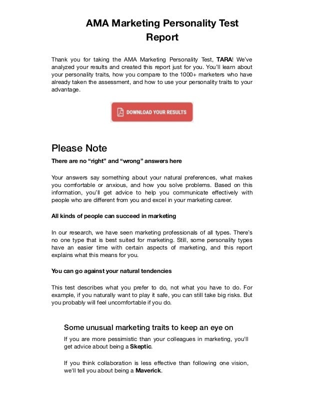 AMA Personality test