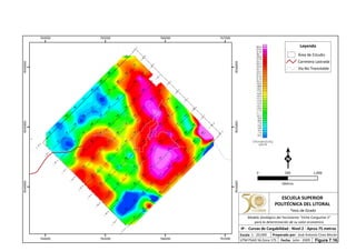 764000
764000
765000
765000
766000
766000
767000
767000
9544000
9544000
9545000
9545000
9546000
9546000
Leyenda
Área de Estudio
Carretera Lastrada
Vía No Transitable
0 1,000500
Metros
ESCUELA SUPERIOR
POLITÉCNICA DEL LITORAL
Tesis de Grado
Escala
IP - Curvas de Cargabilidad - Nivel 2 - Aprox 75 metros
Fecha: Julio - 2009
1 : 20,000 Preparado por: José Antonio Cires Morán
UTM PSAD 56 Zona 17S
Modelo Geológico del Yacimiento "Viche Conguime 3"
para la determinación de su valor económico
Figura 7.16.
 