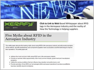 Industry Updates
Click to Link to Web Based Whitepaper about RFID
tags in the Aerospace Industry and the reality of
How the Technology is helping suppliers
 