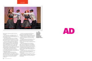 40 PEOLWANE MARCH 2015
ADpossess perfect technical knowledge of the dance,”
she stresses.
This ensures that – as custodians of culture – the
dancers preserve this genre of polka dance in its
almost original form, as it has been passed down from
one generation to another.
Last year Reharko released a nine-track album –
the first polka music album in Botswana – titled Die
Antwoord (‘The Answer’). This was in answer to their
fans’ insistent requests for a polka music compilation.
The tracks are all instrumental and comprise of
songs such as: ‘In Die Kalahari’ (‘In the Kgalagadi’),
which is a celebration of the life, culture and energy
of the Kgalagadi people.  The track ‘Oor die Sand
Duinne’ (‘Over the Sand Dunes’), is about a safari
through the sand dunes of the Kgalagadi, whilst
‘Woestuin Kaltuur’ (‘Desert Culture’), is an ode to the
amazing adaptations the Kgalagadi peoples have made
living in the tough, arid desert environment.
The polka dance is also popular in the south-
western regions of Botswana. It is more than music. It
is a social institution, providing an ethnic identity and
bringing people together.
The polka is characterised by smooth and
refined dance movements. It is intense, lively and
entertaining. The focus is on the couple as a unit, but
the men lead, and the women follow and complement
the men’s moves. The men therefore establish the
couple’s expression and character during their
performance.
The dance was introduced by white European
farmers, many of Dutch descent, when they
immigrated to southern Africa in the 19th century. It
is a celebratory dance for weddings and other parties.
A spirited couple dance of Bohemian origins in
double time, the polka has a basic pattern of hop-
step-close-step.
The man must have one arm around the woman’s
waist, whilst the woman has one hand on his
shoulder. The dancers twist and turn as they go
round in a circle, anti-clockwise, making for amazing
entertainment.
‘Polka’ is a derivation of the Czech words for
‘field’ or ‘half’. Originally, it was a Czech peasant
dance which grew in popularity in Eastern Bohemia
(presently part of Czechoslovakia) in the 1830s, then
later spread to other European countries and America.
In contemporary times, the polka has become the
favourite of modern Polish-American people, and has
become an ethnic symbol of Polish immigrants to
North America.
Nowadays, polka music is played on the keyboard;
but back in the day, instruments included the
concertina, banjo, harmonica, double bass, cello and
acoustic guitar.
Ever evolving and adapting to different cultures,
the polka has migrated – incredibly – all the way from
the Bohemia of Europe to the ‘Great Thirstland’ of
Botswana. P
above: With
great energy
and panache,
the Reharko
Polka Dance
Group performs
during the 2014
President’s Concert.
CULTURE
 