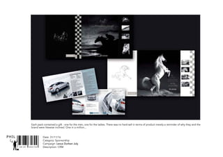 SNR ART DIRECTOR
PHIL Date: 31/11/16
Catagory: Sponsorship
Campaign: Lexus Durban July
Description: CRM
Each pack contained a gift - one for the men, one for the ladies. There was no hard-sell in terms of product merely a reminder of why they and the
brand were likewise inclined. One in a million...
 