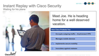 Meet Joe. He is heading
home for a well deserved
vacation.
Instant Replay with Cisco Security
BEFORE
Waiting for his plane
How Cisco Protects You
 