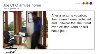 After a relaxing vacation,
Joe returns home protected
and unaware that the threat
even existed. (and he still
has a job!)
Joe CFO arrives home
AFTER
Joe is protected
 