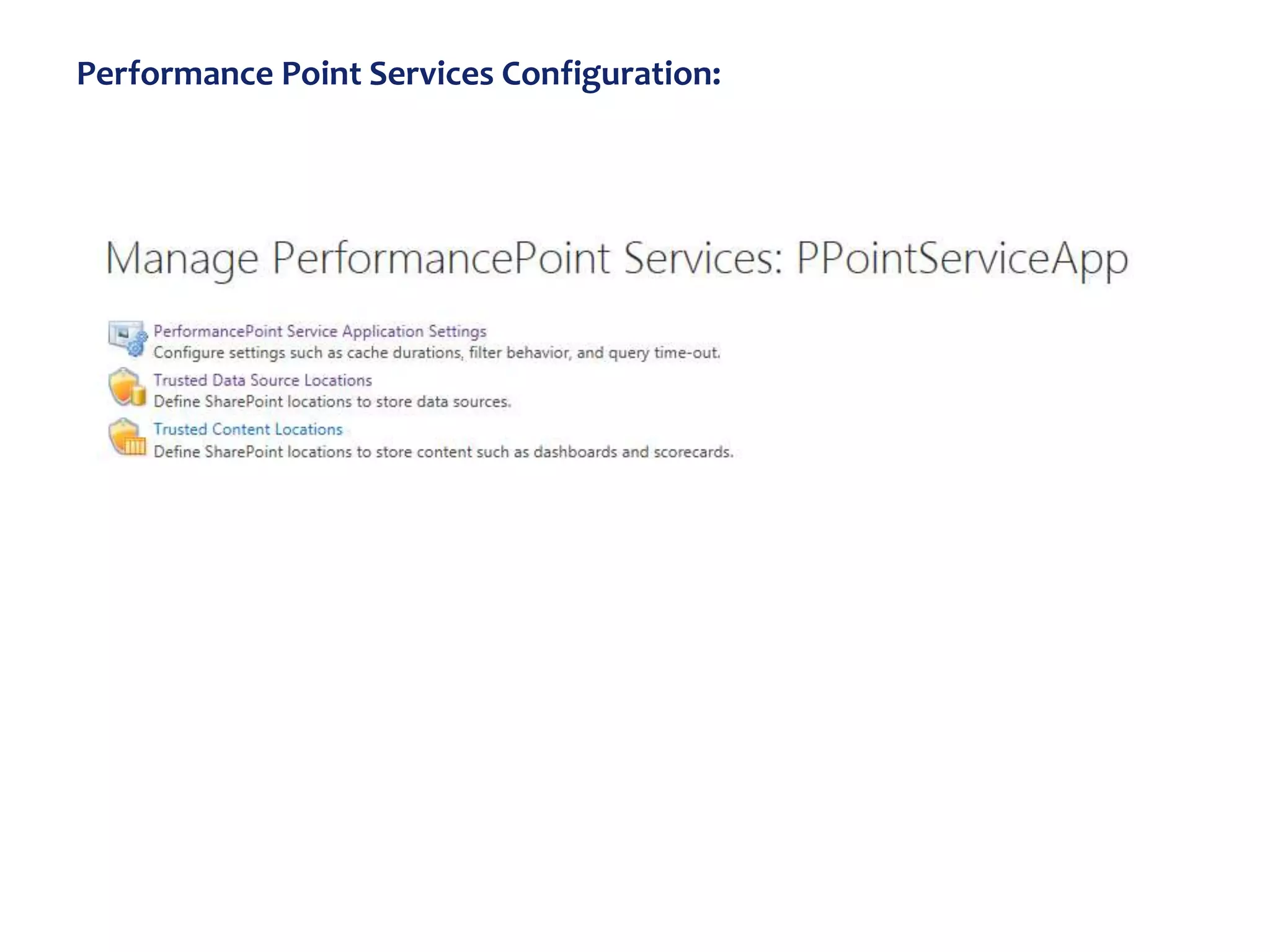 Performance Point Services Configuration:
 