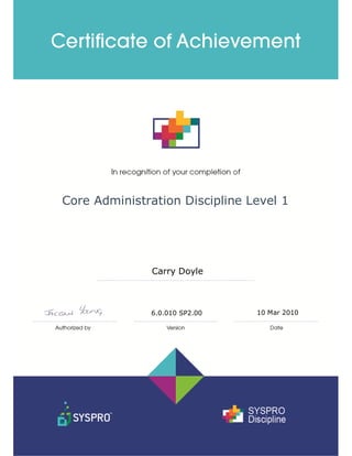 Core Administration Discipline Level 1
Carry Doyle
10 Mar 20106.0.010 SP2.00
 