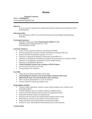 Resume 8 Yrs.Exp. c c++,Telecom | DOC