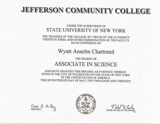 SUNY Jefferson Associate's Degree Diploma Copy_WC