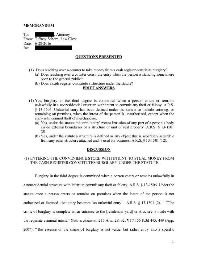 burglary memo a sample of memo
