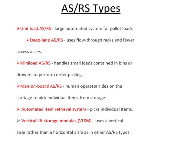 ASRS (1) | PPTX | Data Storage and Warehousing | Computing