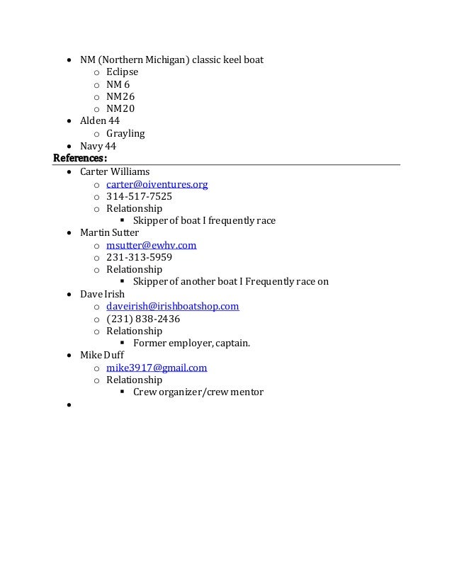 Sailing Resume