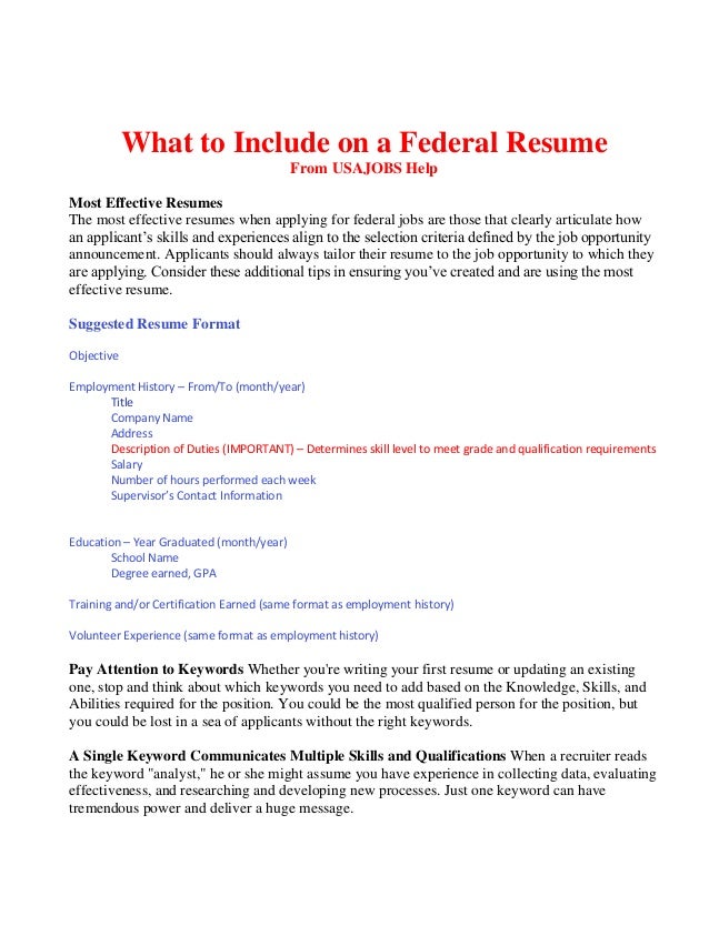 what to include on a federal resume bop