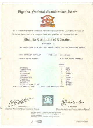 Kako Cecilia Mutalya_Uganda Certificate of Education