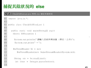 捕捉其餘狀 況的 else

 