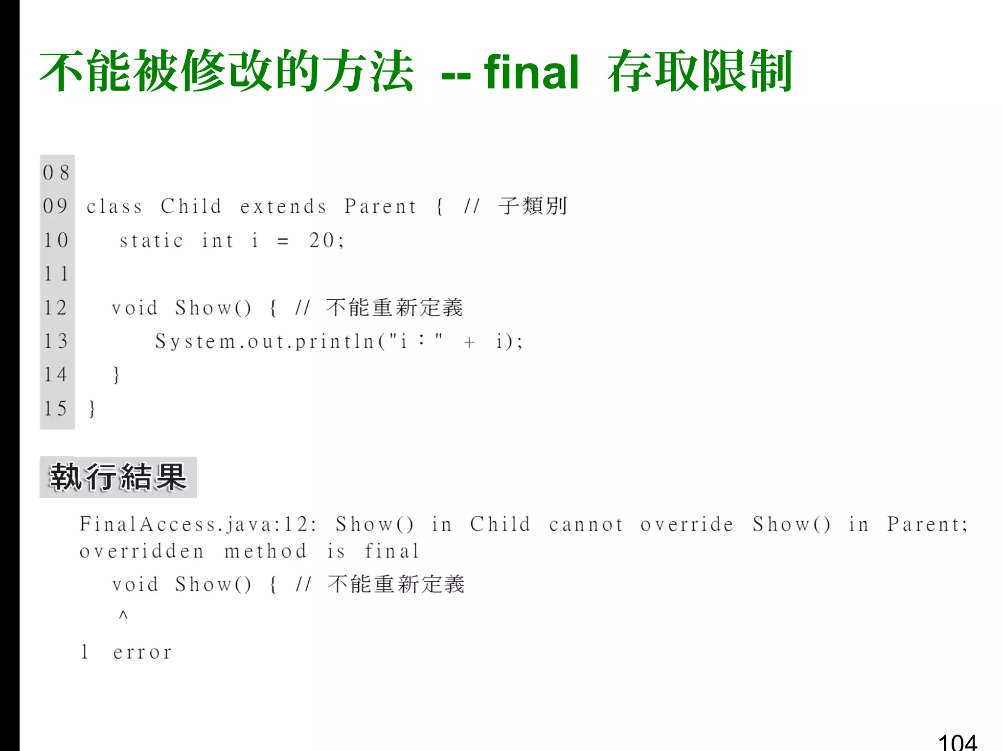 不能被修改的方法 -- final 存取限制

 