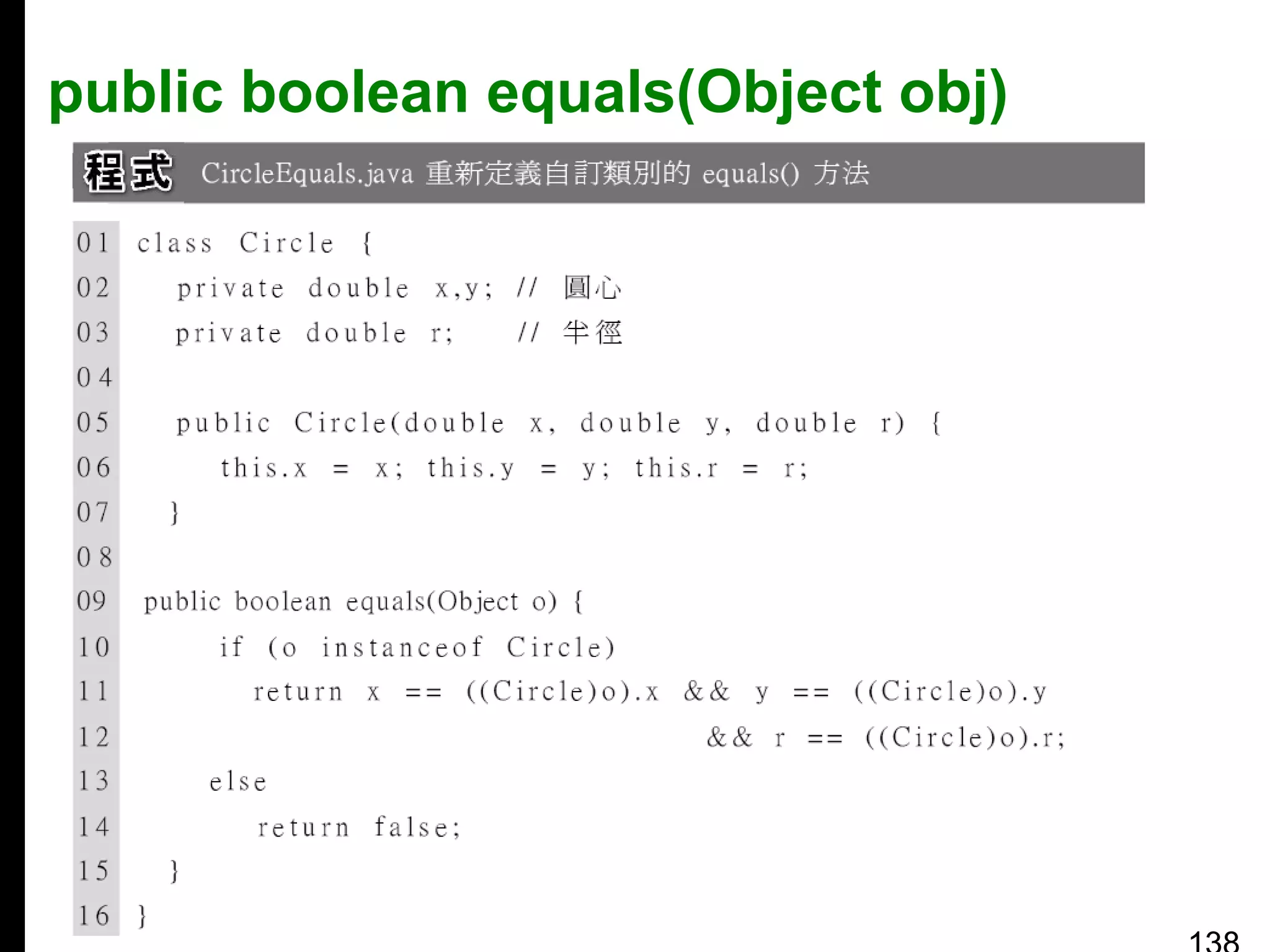 public boolean equals(Object obj)

 