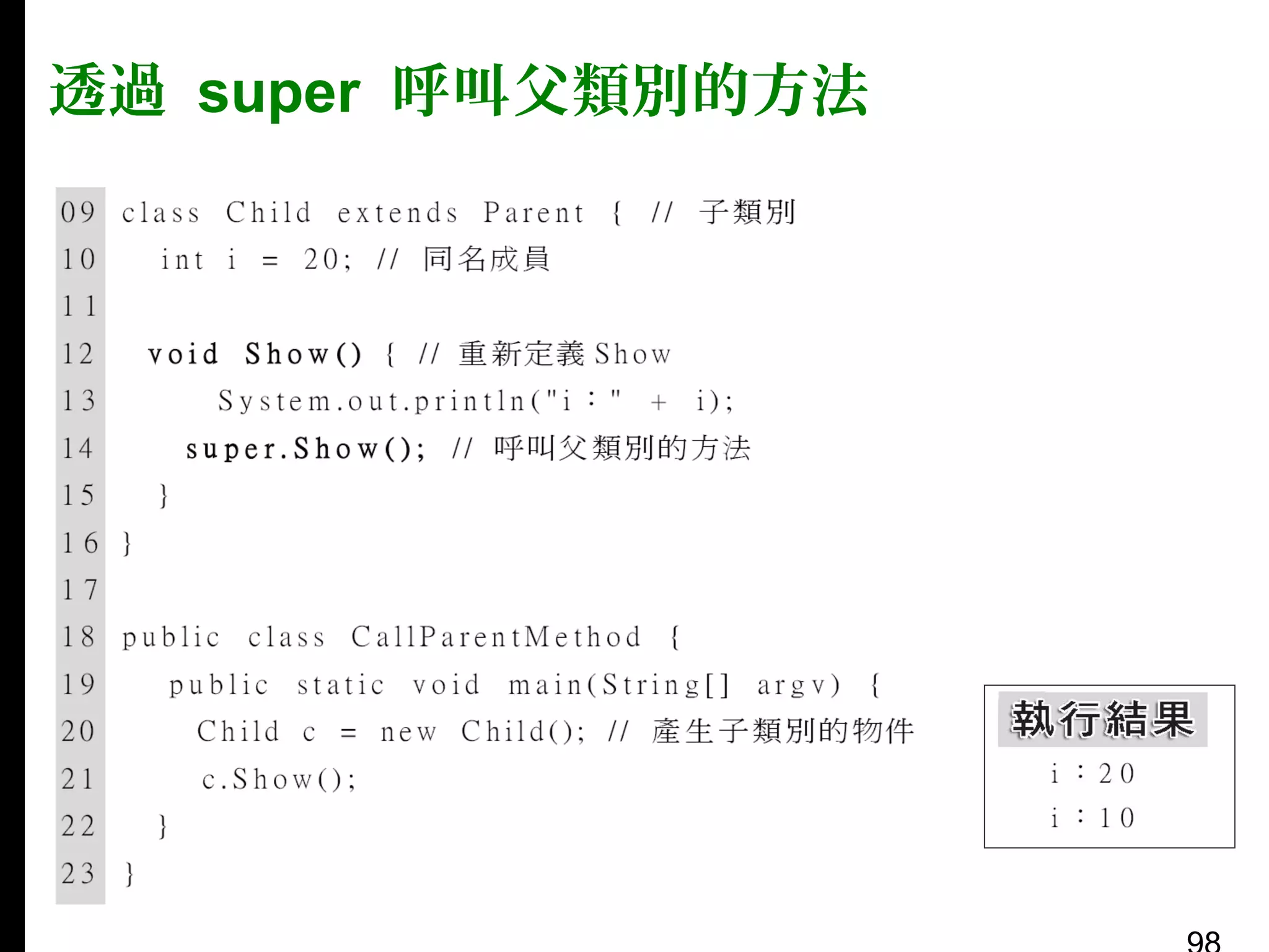 透過 super 呼叫父類別的方法

 
