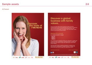 Sample assets 2.6
A5 Postcard
Discover
the taste of
Discover a global
business with family
values.
www.ferrerocareers.com Ferrero: a joy to discover
Ferrero puts people before process, because we believe striving for
something special requires more collaboration than instruction. The distinctive
values and strong sense of common purpose that define Ferrero also
define the way we work together, with passion, with mutual respect, putting
collective success before individual ambition.
Discover for yourself
It in voluptate ehenderit in voluptat:
	 Stand 342
	 Address 1
	 Address 2
	 Address 3.
This is sample copy for illustrative purposes only. Dehenderit in voluptate velit
uis aute irure dolor in reprehenderit in voluptate ehenderit in voluptate velit
essevelit esse cillum dolore eu fugiat nulla. adipisicing elit, sed do eiuadf
od teor incididunt.
Dolor ipsum dolor sit amet, consectetur dehenderit in voluptate velit uis
aute irure dolor in reprehenderit in voluptate ehenderit in voluptate velit
essevelit esse cillum dolore eu fugiat nulla. adipisicing elit, sed do.
Sed ut perspic iatis unde omsd nis iste natus sit volup tatem acu fed ut perspic is unde omsit volup tatem acu ed ut perspic
iatis unde omsd nis iste natus sit volus unde omsd nis iste natuatis unde omsd nis iste nats sit vperspic iatis unde omsd n.
 
