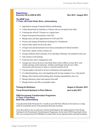 Allison Rennie CV- AE Rennie Sept 2015 | PDF | Business Banking & Finance | Business