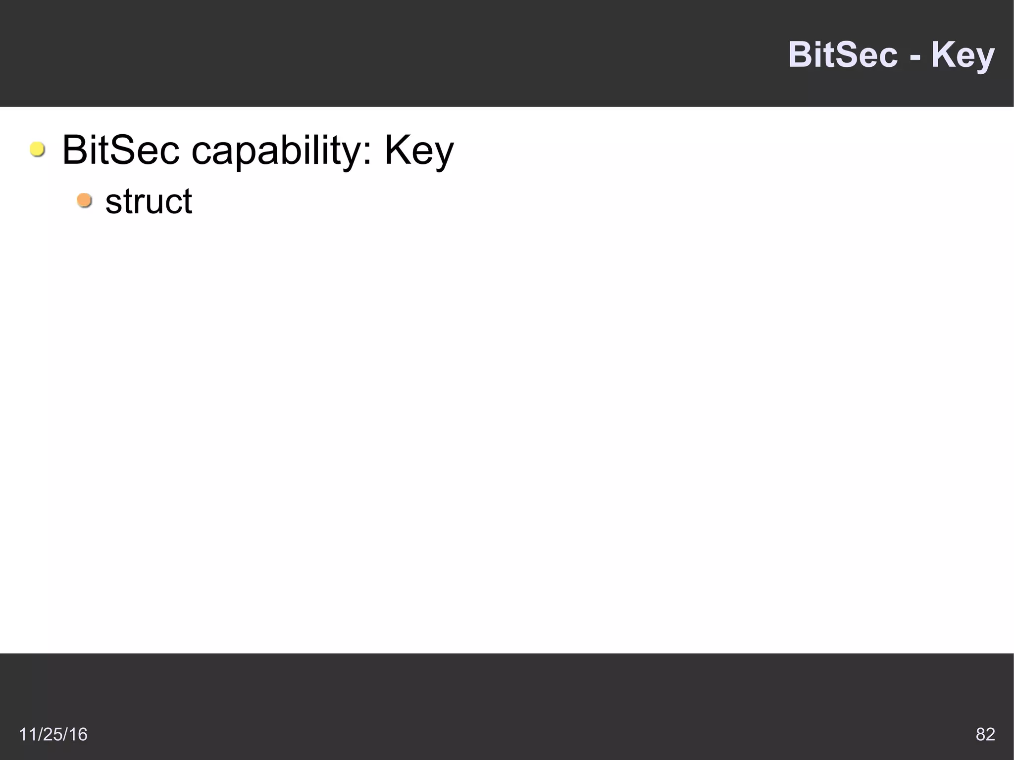11/25/16 82
BitSec - Key
BitSec capability: Key
struct
 
