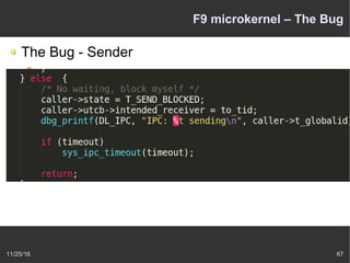 11/25/16 67
F9 microkernel – The Bug
The Bug - Sender
 
