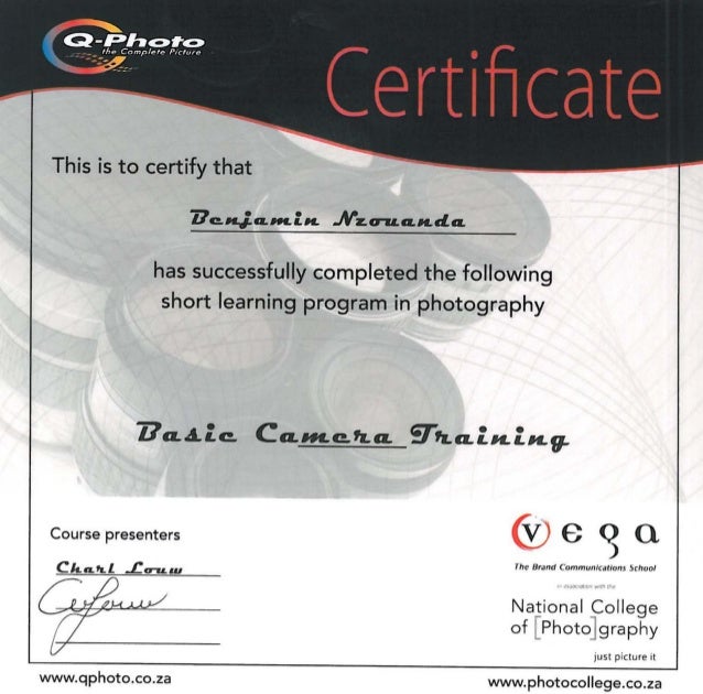 BASIC CAMERA TRAINING CERTIFICATE