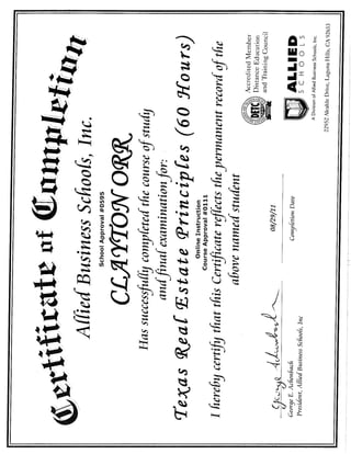 Allied Business School Certificates 