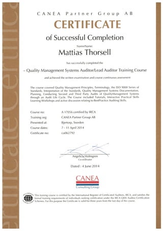 IRCA Certifikat Canea
