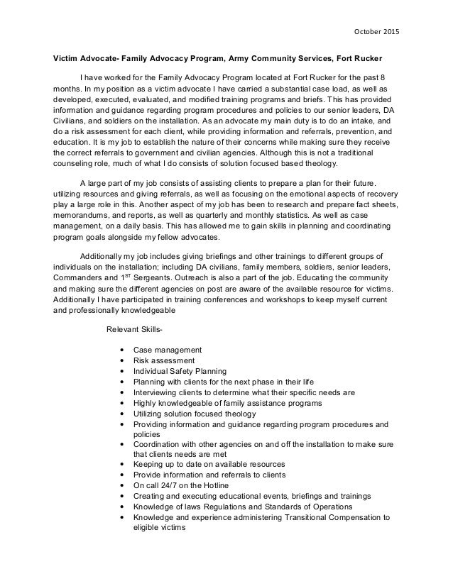 resume for therapist victim advocate resume