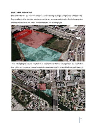  
  55
CONCERNS & MITIGATION‐ 
Site control for me is a financial concern. Also the zoning could get complicated with setb...