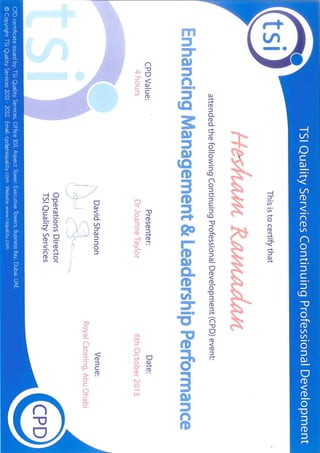 Certificat leadership performance