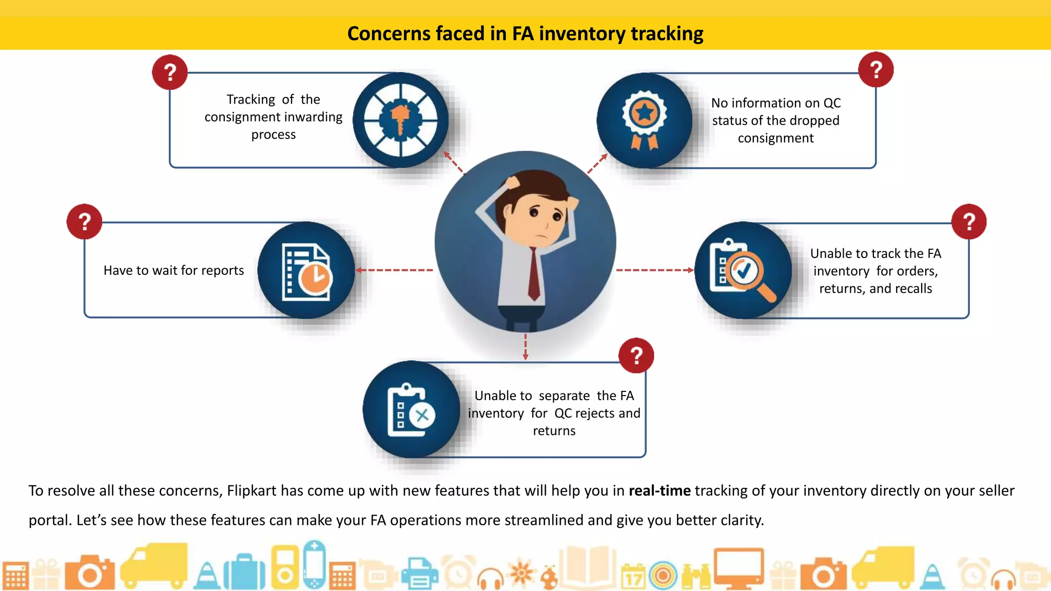 Benefits
The FA Services tab now allows you to:
Track your
consignment
inwarding process
effortlessly
Access reports as and
when you want
through the seller
portal
Track your FA
inventory seamlessly
Schedule your
consignment drops
through the seller
portal directly
 