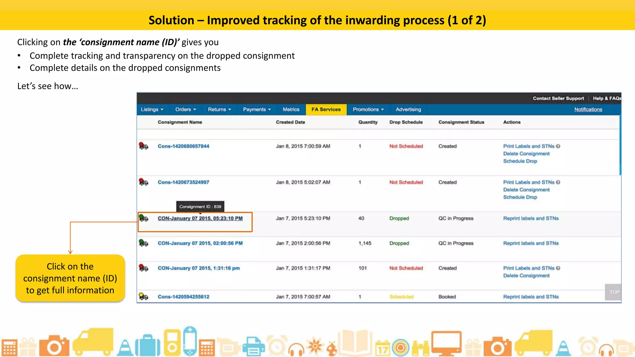Create a Consignment: Step 2
Click on the Create
Consignment sub-
tab.
 