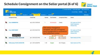 Schedule Consignment on the Seller portal (6 of 6)
This status changed to
‘Dropped’ and ‘QC in Progress’
once consignment is received at
the Fulfillment center
 