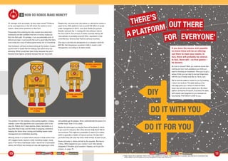 If you have the means and appetite
to invest there will be an offering
out there to meet your needs. In
fact, there will probably be several.
In fact, there will – on ﬁrst glance –
be dozens.
So how to choose? Well, you could do worse than
working out how much assistance you think you
need in choosing an investment. Once you’ve got a
sense of that, you can start to narrow things down
with the use of handy tools like us. Sorry, ours.
We’ve ﬁxed the platform market for you by breaking
it down into sections. The table starting on the
next page gives you a sense of where all these
brave new and not-so-new options sit in the direct
platform investment ﬁrmament. And below the table,
we’ll unpack each segment for you, because we
have literally THAT MUCH LOVE for you.
THERE’S
OUT THERE
EVERYONE4
FORA PLATFORM
DIY
DO IT WITH YOU
DO IT FOR YOU
4. Right. Clearly this is hyperbole. There is not, in fact, a platform for everyone. Kalahari bushmen, for example, have little use for multi-asset funds.
Small children can’t be trusted not to throw the platform at their sister. And so on.
COME AND HAVE A GO: RISE OF THE MACHINES COME AND HAVE A GO: RISE OF THE MACHINES10 11
Or, perhaps more accurately, do they make money? Evidence
so far, and experience in the US where the market is more
mature, raises some questions on that front.
Presumably ﬁrms entering the robo market have done their
homework and feel conﬁdent that tons of money is about to
ﬂow into their path. Or perhaps, in an uncomfortable echo of
dotcom-era logic, it just sounds like such a good idea that there
must surely be a way of making good money out of it somehow.
That homework will have involved looking at the number of users
and the level of assets that the existing robo-advice ﬁrms are
attracting. Which would have been tricky, because they won’t
disclose those ﬁgures, primarily because they are very small.
Despite this, we know that robo-advice is a diminutive market in
asset terms. D2C platforms had around £132 billion of assets
under management in 2015, more than double the amount
Deloitte reckoned the 11 leading US robo-advisers held at
the end of 2014. The amount of assets currently held by UK
robo-advisers is probably around £150m, equivalent to that
controlled by a decent-sized ﬁnancial advisory business.
One way to put that into perspective is to compare it with the
£60.3bn that Hargreaves Lansdown holds in assets under
management, according to its latest results.
The problem for the newbies is that putting together a snazzy
website, some nifty algorithms and a persuasive pitch is the
easy bit. Robots don’t need salaries, desks, tea-breaks or a
hug when they’re sad, but the costs of acquiring customers,
keeping the whole show running and building assets under
management are nonetheless daunting.
Winning clients in a market which will soon include some of the
UK’s biggest banks requires a hefty marketing budget, wisely
spent. If the likes of Santander make a decent ﬁst of automated
advice, the hill that new brands are only just beginning to climb
will suddenly get far steeper. Never underestimate the power of a
familiar brand. Even if it is a bank.
Maybe the advice gap is so big that there will be plenty of clients
to go round for everyone. But is that demand really there? We’re
not convinced. This might be a proposition in search of a market,
which is generally a mistake in ﬁnancial services: the idea that if
you build it they will come has never really worked. At least not yet.
Some will make it; others will fall by the wayside. But here’s
a thing. What happens to your money if your robo-adviser
disappears? Another good question. Happily, we’ve got the
answer, on page 16.
UK ROBO-ADVISERS:
£150m
3 HOW DO ROBOS MAKE MONEY?
US ROBO-ADVISERS:
£60bn
D2C PLATFORMS
£132bn
 
