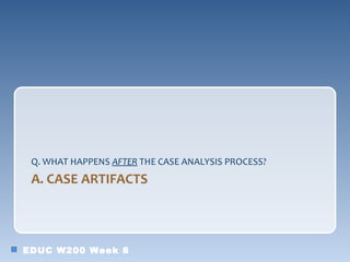 Q. WHAT HAPPENS AFTER THE CASE ANALYSIS PROCESS?
 A. CASE ARTIFACTS



EDUC W200 Week 8
 