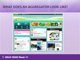 WHAT DOES AN AGGREGATOR LOOK LIKE?

EDUC W200 Week 11

 