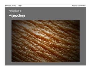 Brandon Chivers ! FA 27! ! ! ! ! ! ! ! ! ! ! ! ! Professor Klinkowstein!
Vignetting
Assignment 3
 