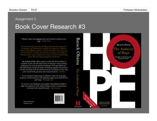 Brandon Chivers ! FA 27! ! ! ! ! ! ! ! ! ! ! ! ! Professor Klinkowstein!
Book Cover Research #3
Assignment 5
 