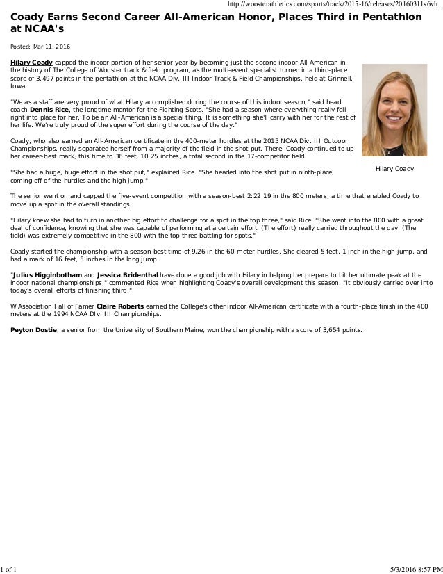 Writing Sample 1 Track & Field AllAmerican Recap