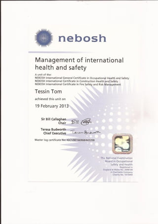 NEBOSH IGC 1 Certificate