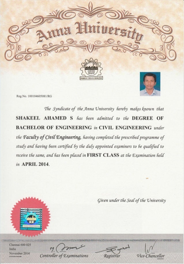 Degree Certificate Front Page