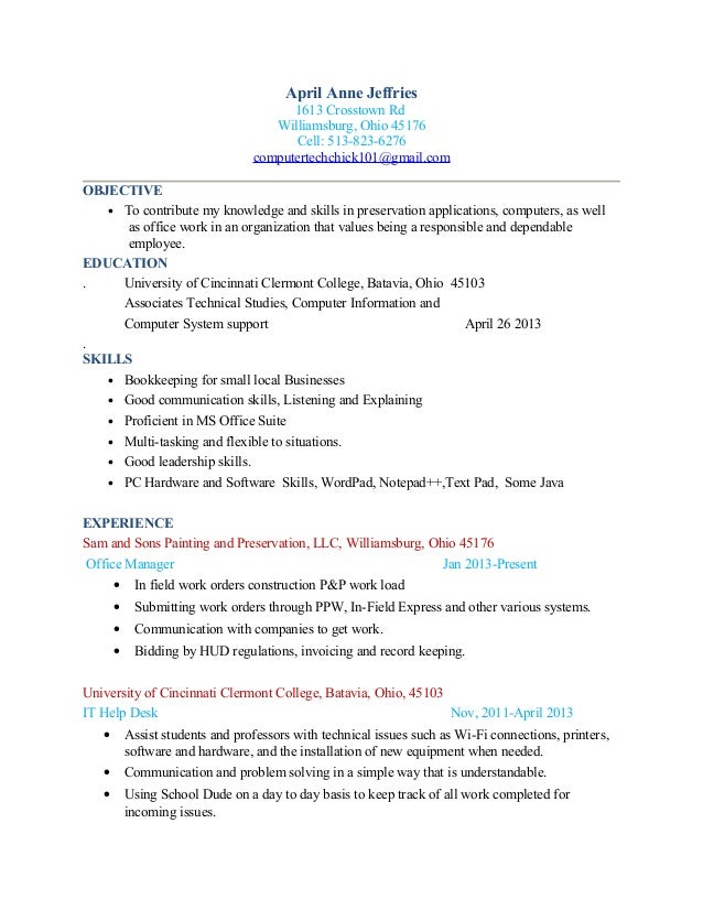 April Anne Jeffries Resume