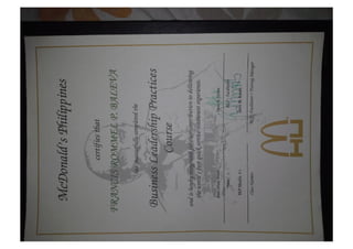 Restaurant Leadership Certificate Phil
